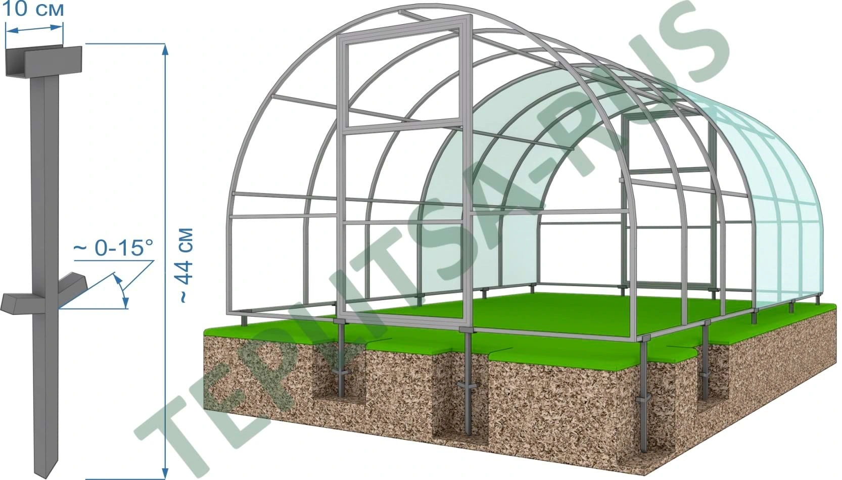 Фундамент на сваях для Теплица Домик Премиум 2.5м в Курске и области